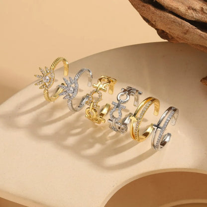 Elegant Solid Color Copper 14k Gold Plated Zircon Open Rings In Bulk