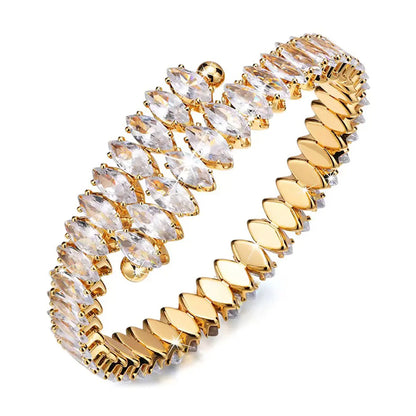 Elegant Solid Color Copper Plating Inlay Zircon Gold Plated Bangle