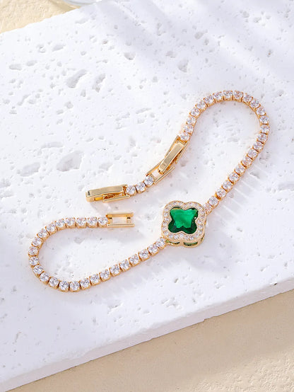 Elegant Solid Color Copper Plating Inlay Zircon White Gold Plated Gold Plated Bracelets