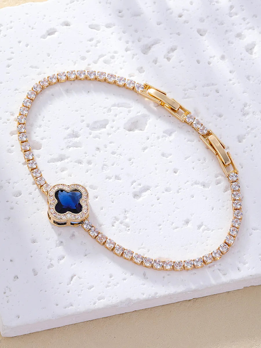 Elegant Solid Color Copper Plating Inlay Zircon White Gold Plated Gold Plated Bracelets