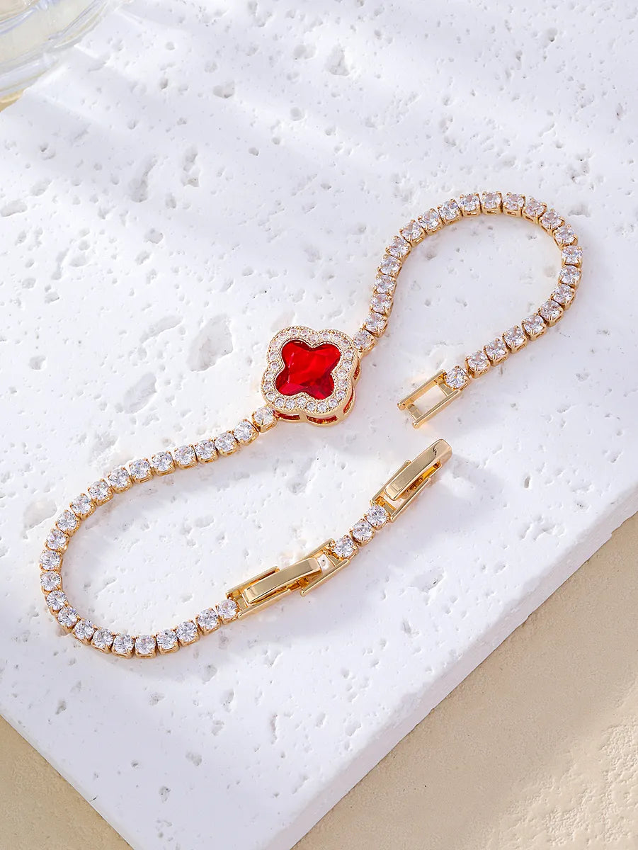 Elegant Solid Color Copper Plating Inlay Zircon White Gold Plated Gold Plated Bracelets