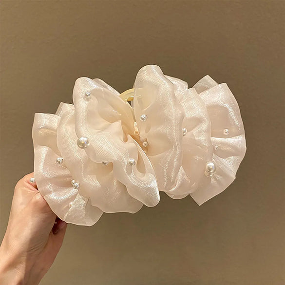 Elegant Solid Color Gauze Handmade Hair Claws
