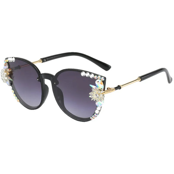 Elegant Solid Color Resin Cat Eye Diamond Full Frame Women'S Sunglasses