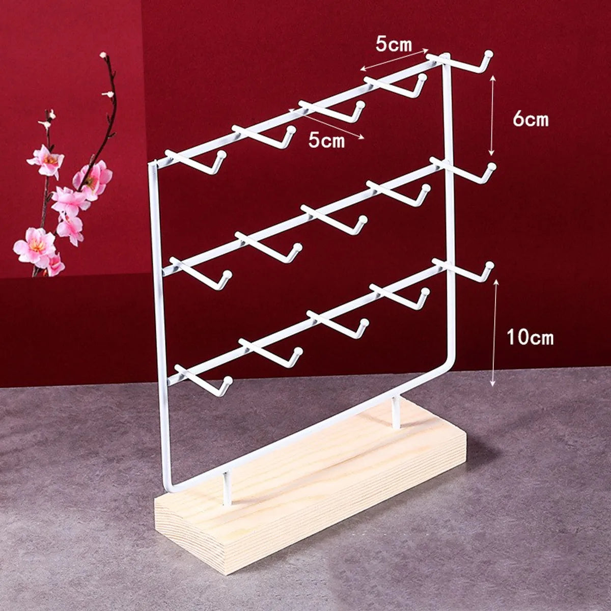 Elegant Solid Color Solid Wood Iron Jewelry Rack