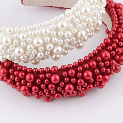 Elegant Solid Color Sponge Inlay Artificial Pearls Hair Band