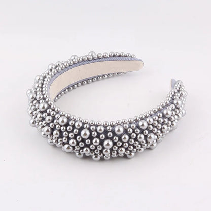 Elegant Solid Color Sponge Inlay Artificial Pearls Hair Band