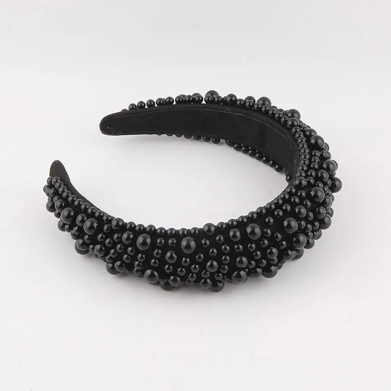 Elegant Solid Color Sponge Inlay Artificial Pearls Hair Band