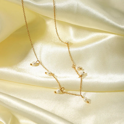 Elegant Solid Color Stainless Steel Freshwater Pearl Beaded Plating 18k Gold Plated Necklace