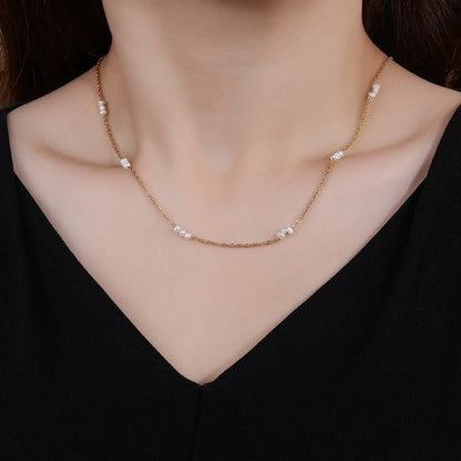 Elegant Solid Color Stainless Steel Freshwater Pearl Titanium Steel Plating 18k Gold Plated Necklace