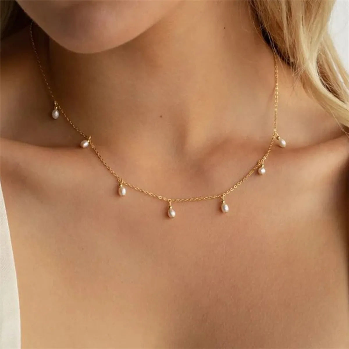 Wholesale Jewelry Elegant Solid Color Stainless Steel Imitation Pearl Plating Necklace