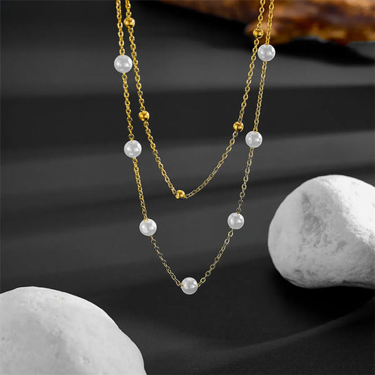 Elegant Solid Color Stainless Steel Plating 18k Gold Plated Layered Necklaces