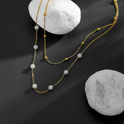 Elegant Solid Color Stainless Steel Plating 18k Gold Plated Layered Necklaces