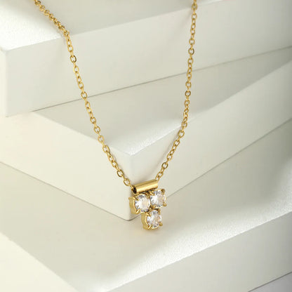 Elegant Solid Color Stainless Steel Plating Inlay Artificial Diamond 18k Gold Plated Pendant Necklace