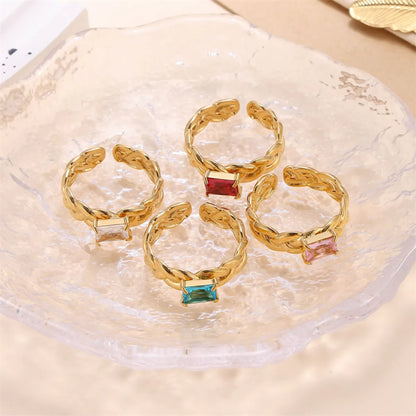 Elegant Solid Color Stainless Steel Plating Inlay Zircon 18k Gold Plated Open Rings