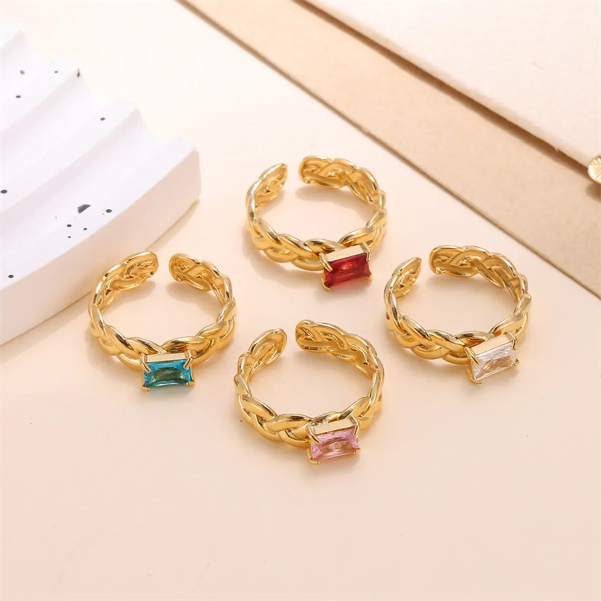 Elegant Solid Color Stainless Steel Plating Inlay Zircon 18k Gold Plated Open Rings