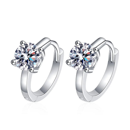 Elegant Solid Color Sterling Silver Moissanite Zircon Hoop Earrings In Bulk