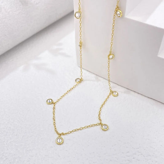 Elegant Solid Color Sterling Silver Plating Inlay Zircon Gold Plated Pendant Necklace