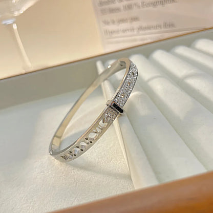 Elegant Solid Color 304 Stainless Steel Zircon Bangle In Bulk