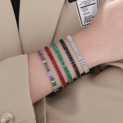 Elegant Solid Color Titanium Steel Plating Inlay Artificial Gemstones 18k Gold Plated Bracelets