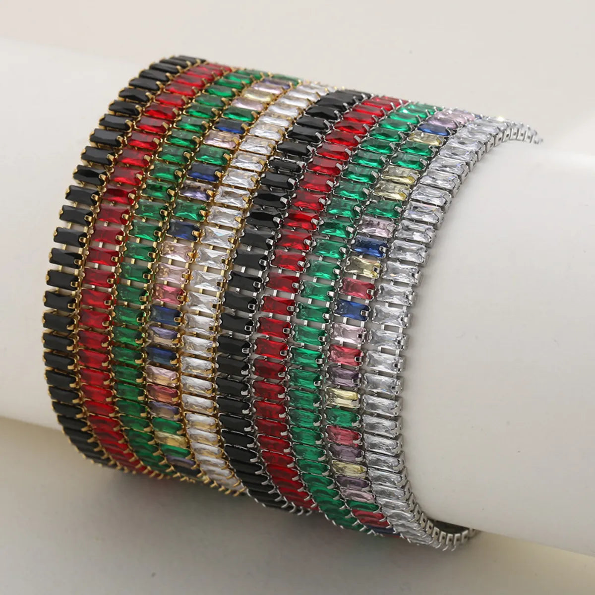 Elegant Solid Color Titanium Steel Plating Inlay Artificial Gemstones 18k Gold Plated Bracelets