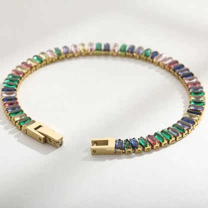 Elegant Solid Color Titanium Steel Plating Inlay Artificial Gemstones 18k Gold Plated Bracelets