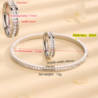 Elegant Solid Color Titanium Steel Plating Inlay Rhinestones 18k Gold Plated Rings Bracelets