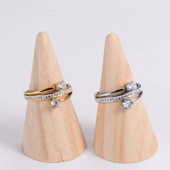 Elegant Spiral White Mud Inlaid Zircon Stainless Steel Finger Ring For Women
