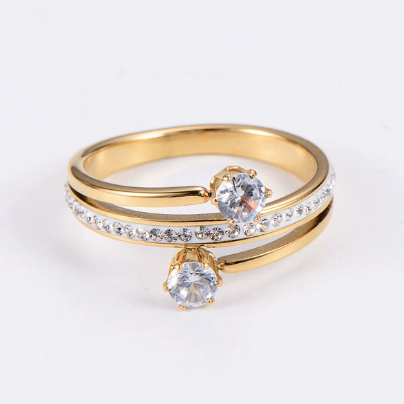 Elegant Spiral White Mud Inlaid Zircon Stainless Steel Finger Ring For Women