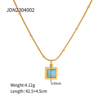 Wholesale Jewelry Elegant Square Oval Heart Shape Stainless Steel Opal Plating Inlay Pendant Necklace