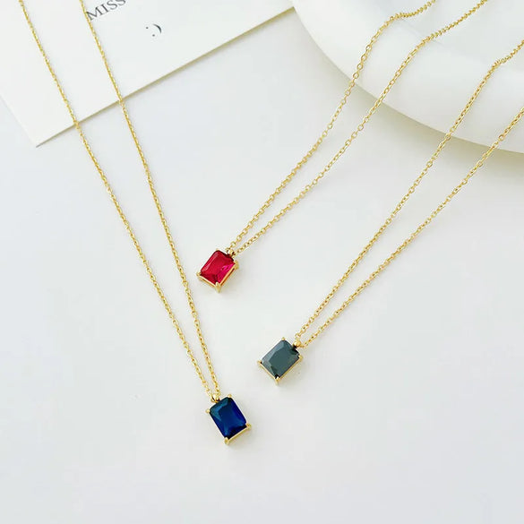 Wholesale Jewelry Elegant Square 304 Stainless Steel Zircon Gold Plated Plating Pendant Necklace