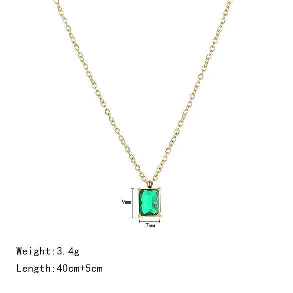 Wholesale Jewelry Elegant Square 304 Stainless Steel Zircon Gold Plated Plating Pendant Necklace
