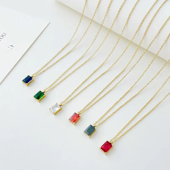 Wholesale Jewelry Elegant Square 304 Stainless Steel Zircon Gold Plated Plating Pendant Necklace