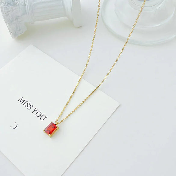 Wholesale Jewelry Elegant Square 304 Stainless Steel Zircon Gold Plated Plating Pendant Necklace