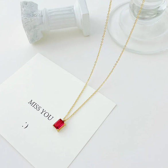 Wholesale Jewelry Elegant Square 304 Stainless Steel Zircon Gold Plated Plating Pendant Necklace
