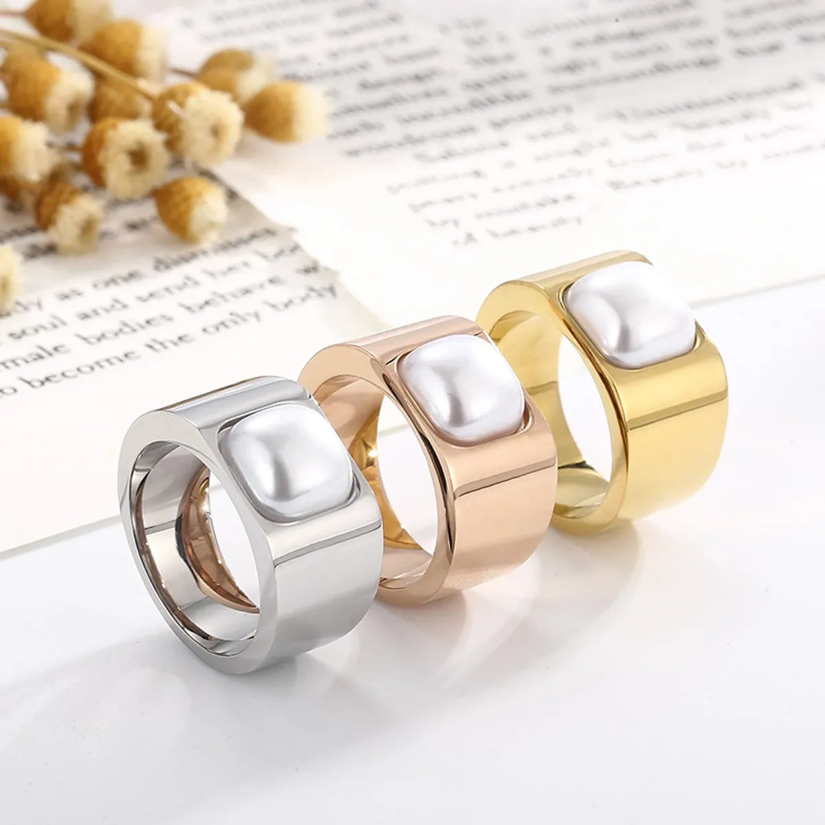 Elegant Square Stainless Steel Polishing Shell Rings 1 Piece