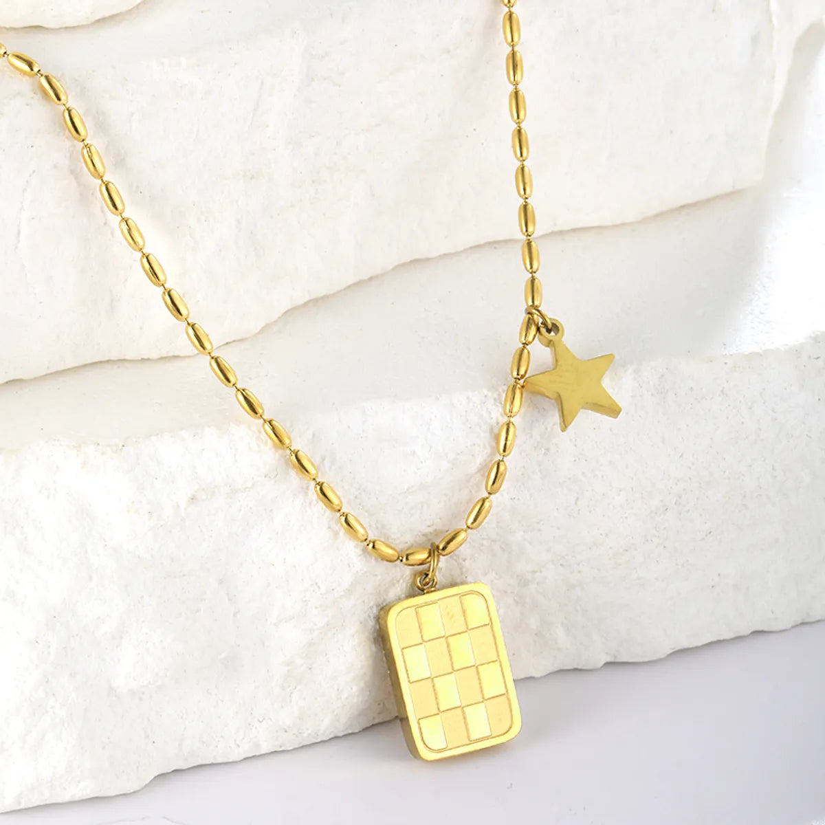 Elegant Square Star Stainless Steel Plating 18k Gold Plated Pendant Necklace