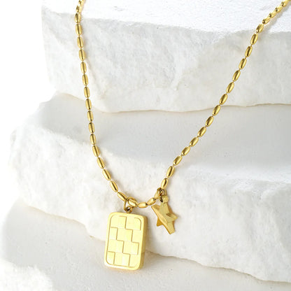 Elegant Square Star Stainless Steel Plating 18k Gold Plated Pendant Necklace