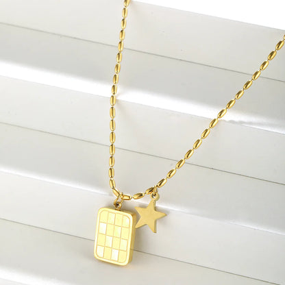 Elegant Square Star Stainless Steel Plating 18k Gold Plated Pendant Necklace