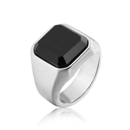 Elegant Square Titanium Steel Inlay Agate Men'S Rings