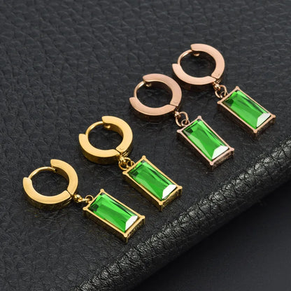 Titanium Steel 18K Gold Plated Elegant Plating Inlay Square Zircon Jewelry Set