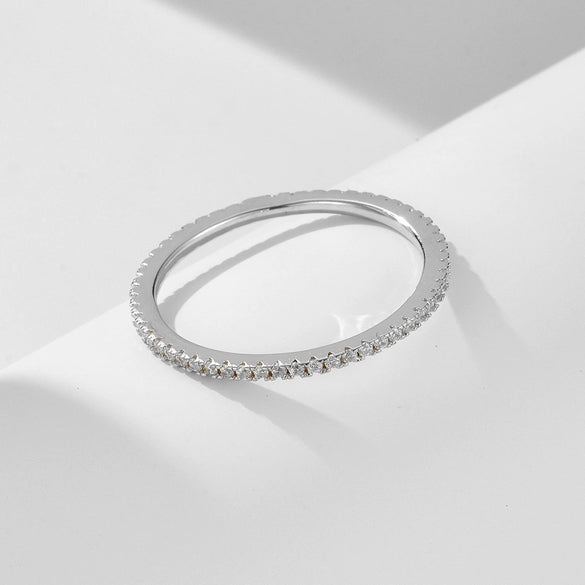 Elegant Stacked Style Geometric Micropaved Zircon Diamond Inlay Women's Sterling Silver Ring With White And Rose Gold Plating