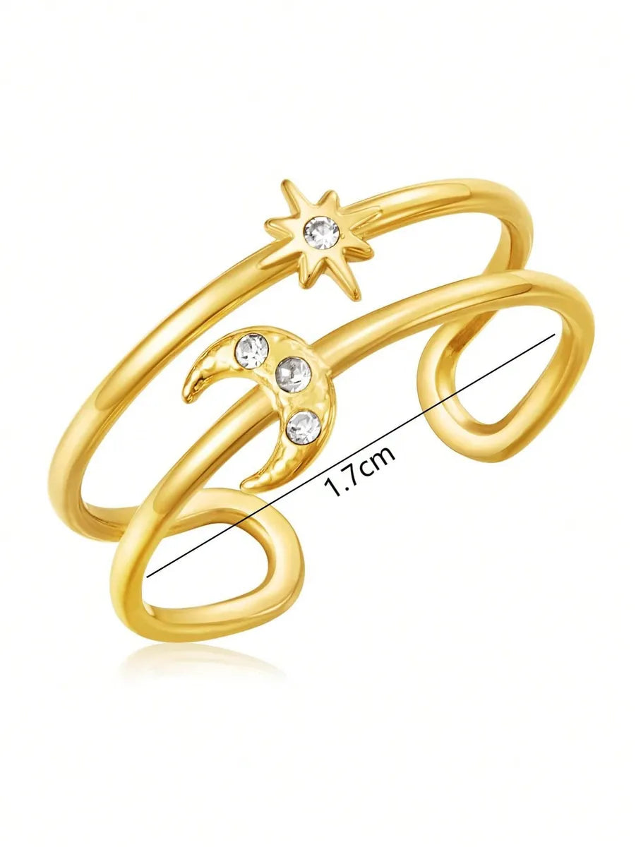 Elegant Star Moon Stainless Steel Plating Inlay Zircon 18k Gold Plated Open Rings