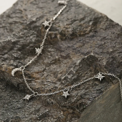 Elegant Star Moon Sterling Silver Plating Inlay Zircon White Gold Plated Necklace