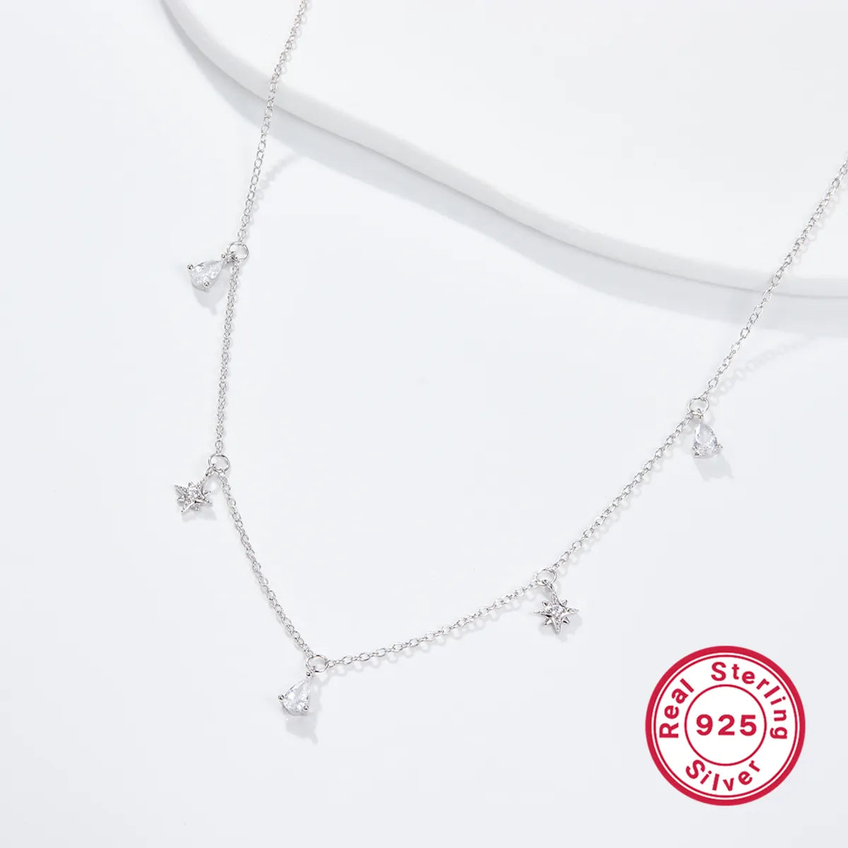 Elegant Star Water Droplets Sterling Silver Inlay Zircon 18k Gold Plated Necklace