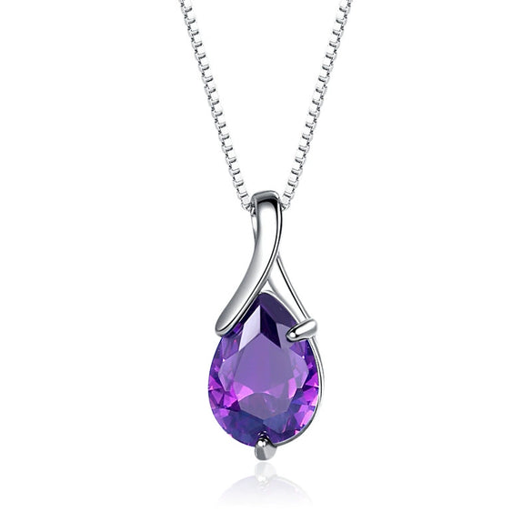 Elegant Sterling Silver Amethyst Drop Pendant With Diamond Detail For Women Minimalist Jewelry