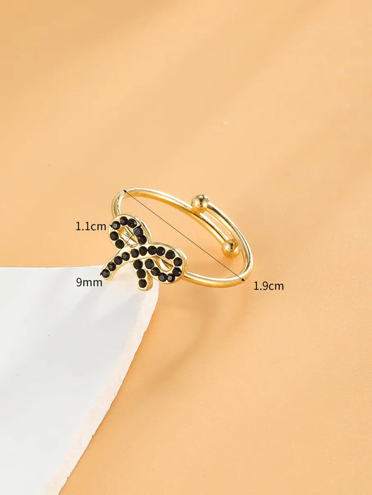 Elegant Streetwear Bow Knot Stainless Steel Plating Inlay Zircon 18k Gold Plated Open Rings