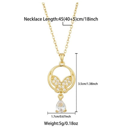 Elegant Streetwear Butterfly Stainless Steel Plating Inlay Zircon 18k Gold Plated Pendant Necklace