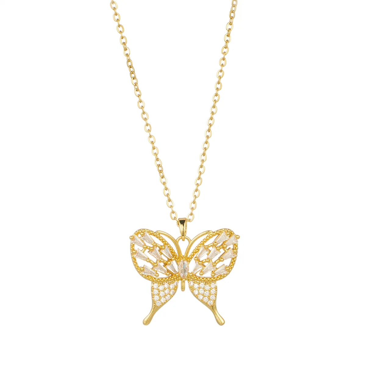 Elegant Streetwear Butterfly Stainless Steel Plating Inlay Zircon 18k Gold Plated Pendant Necklace