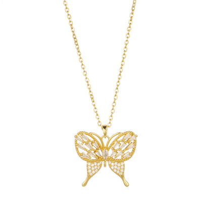 Elegant Streetwear Butterfly Stainless Steel Plating Inlay Zircon 18k Gold Plated Pendant Necklace