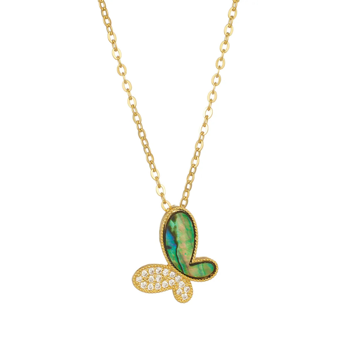 Elegant Streetwear Butterfly Stainless Steel Plating Inlay Zircon 18k Gold Plated Pendant Necklace